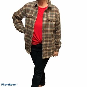 Woolrich Wom Flannel Jackt Fleece-Lined Brn/Grn M